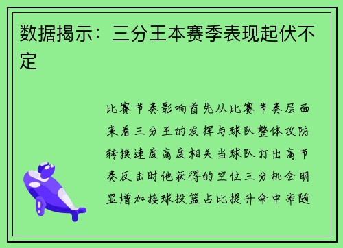 数据揭示：三分王本赛季表现起伏不定